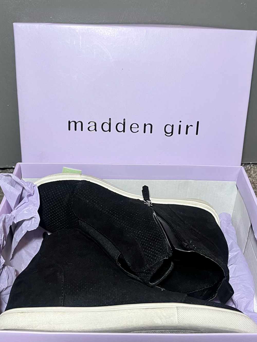 Madden Girl Black Suede High-Top Slip-On Sneakers